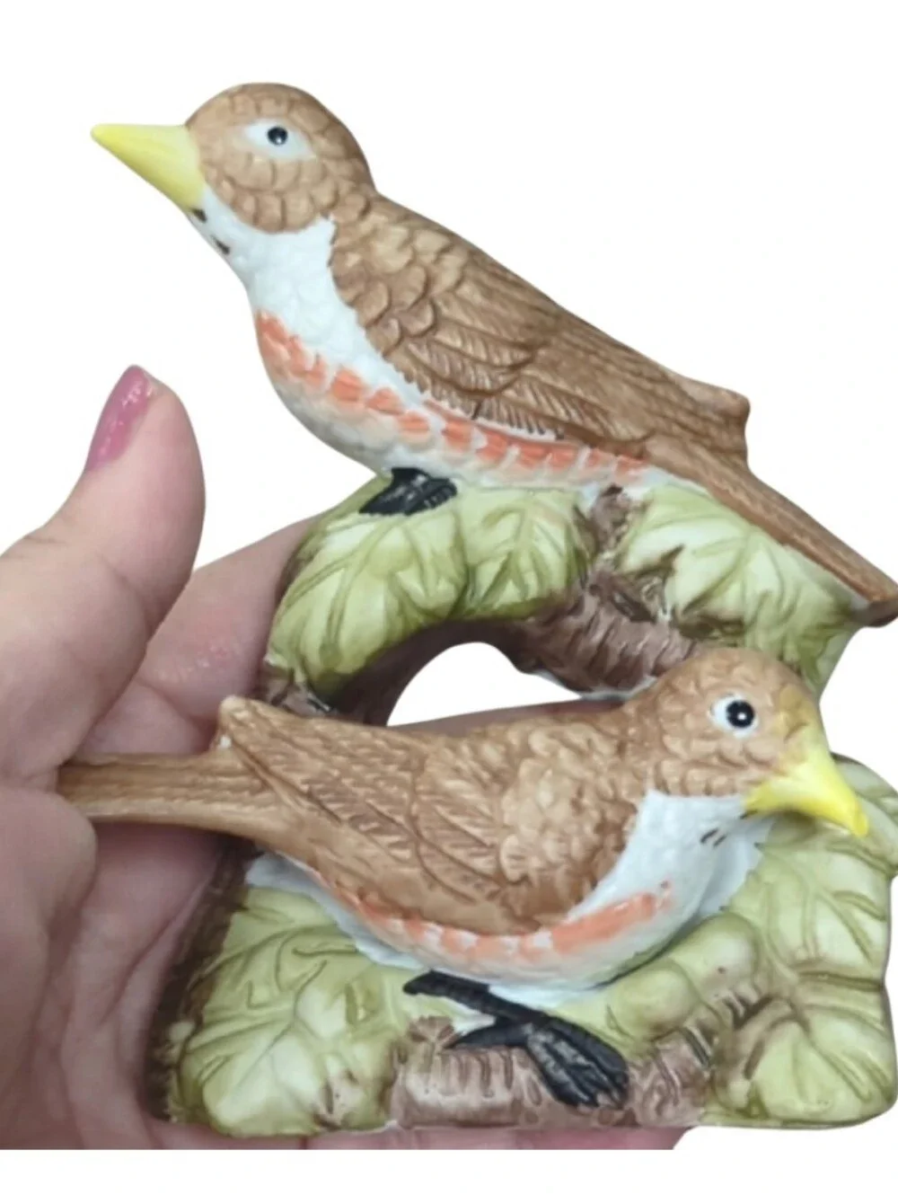 Antique Porcelain Bird Figurine Set - Brown and Yellow Circa 1986 With Box.